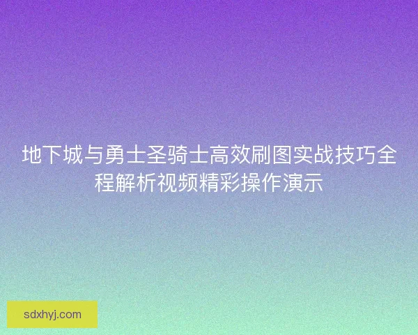 地下城与勇士圣骑士高效刷图实战技巧全程解析视频精彩操作演示